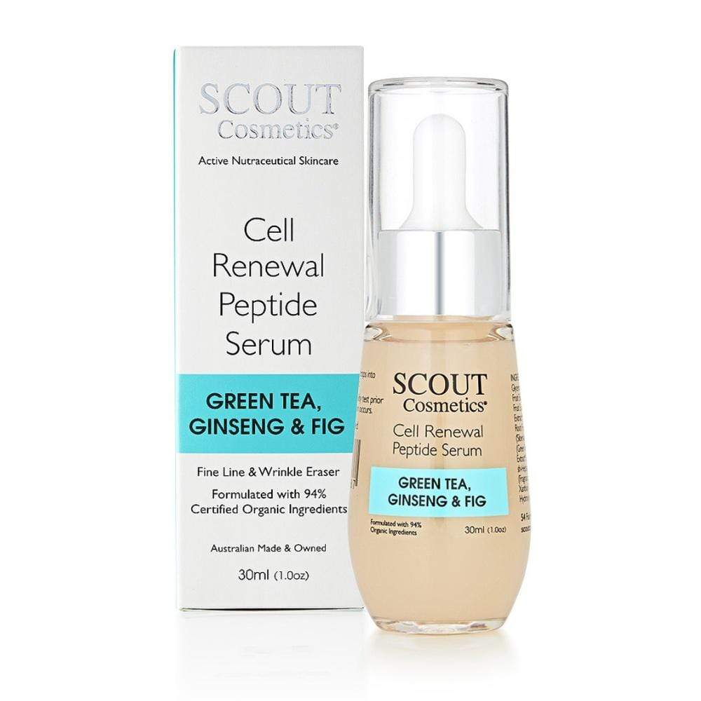 Scout Cosmetics Skincare Cell Renewal Peptide Serum with Green Tea, Ginseng and Fig